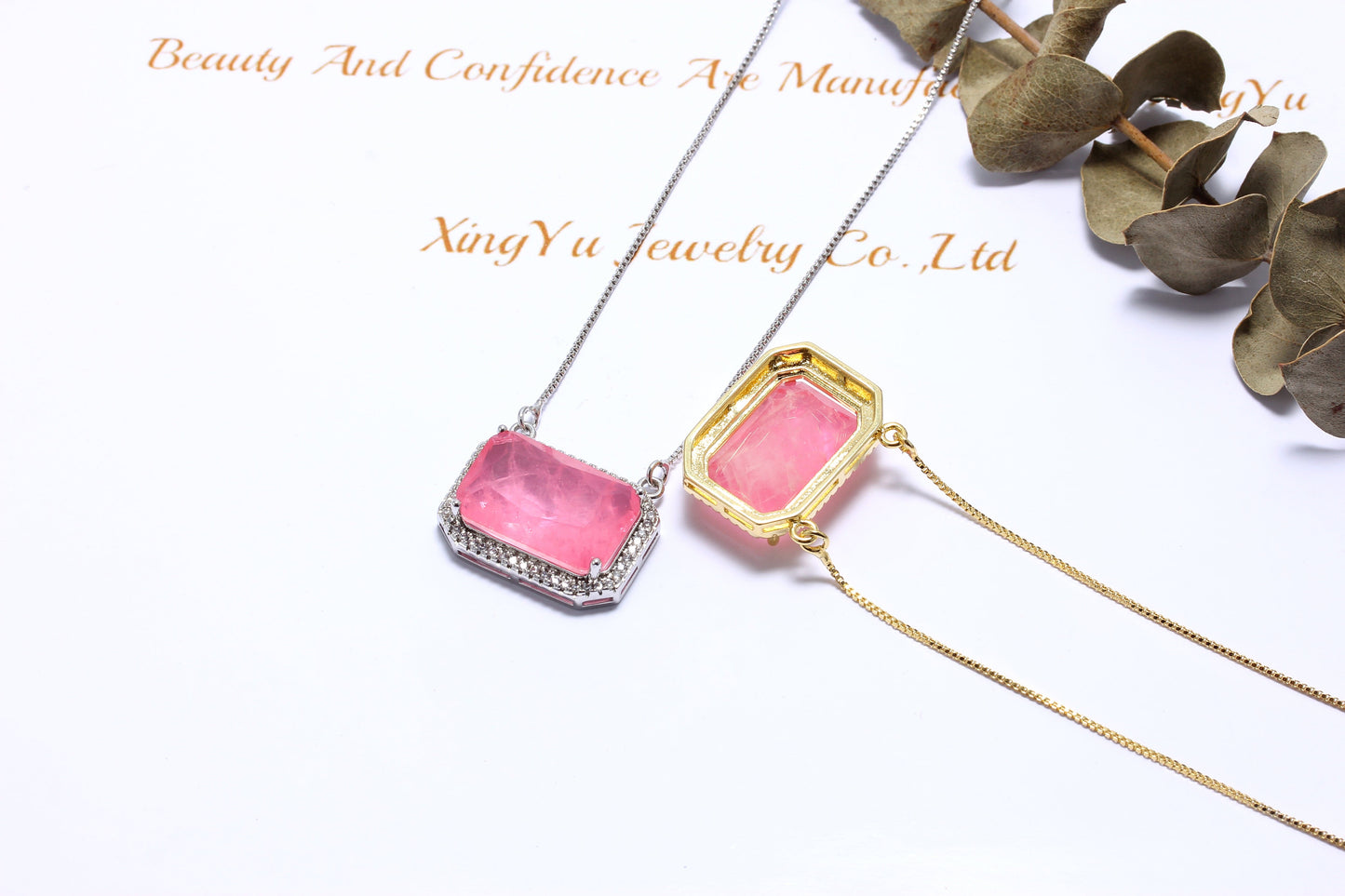 Colar Retangular Bordas de Zirconia XYP101183 吊坠+链条