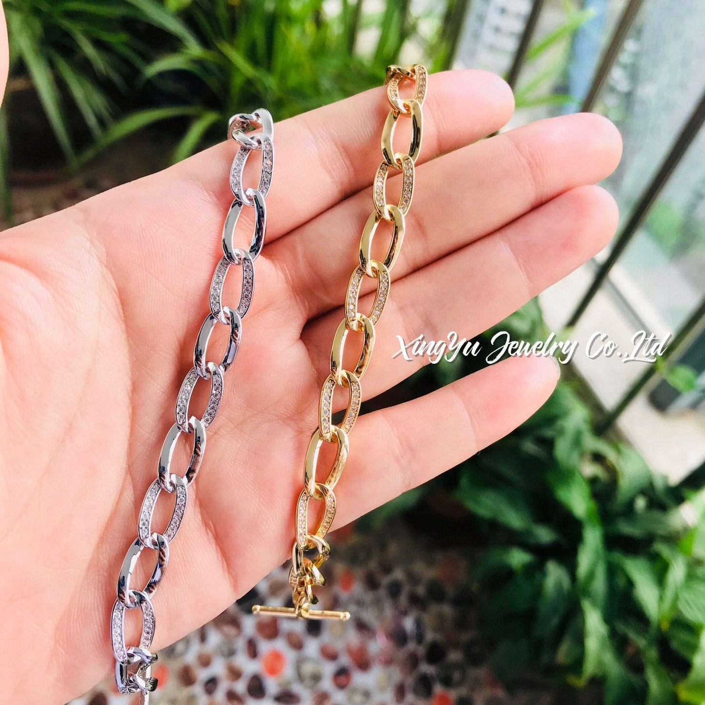 DESC - Pulseira elos cravejados com zircônia XYH100433 手链