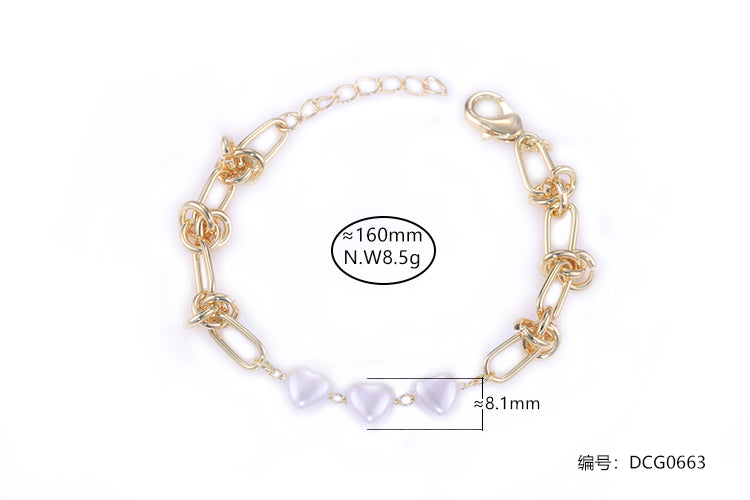 Pulseira Coracoes perola Shell e elos DCG0663