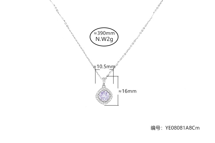 Colar Prata 925 e pingente em dimante de alto carbono lavanda YE08081A8Cm