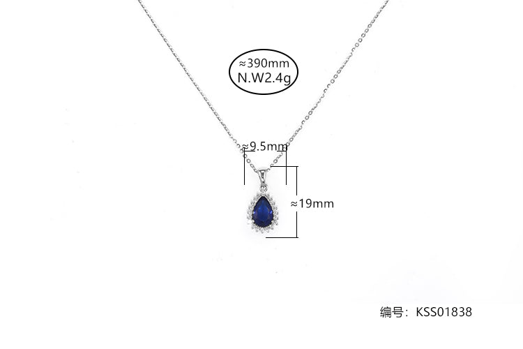 Colar sonho Prata 925 pingente gota Diamente de alto Carbono Safira KSS01838