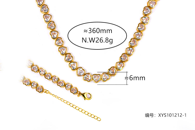 Colar Coração Cravação Inglesa Cristal  38+5cm   XYS101212-1
