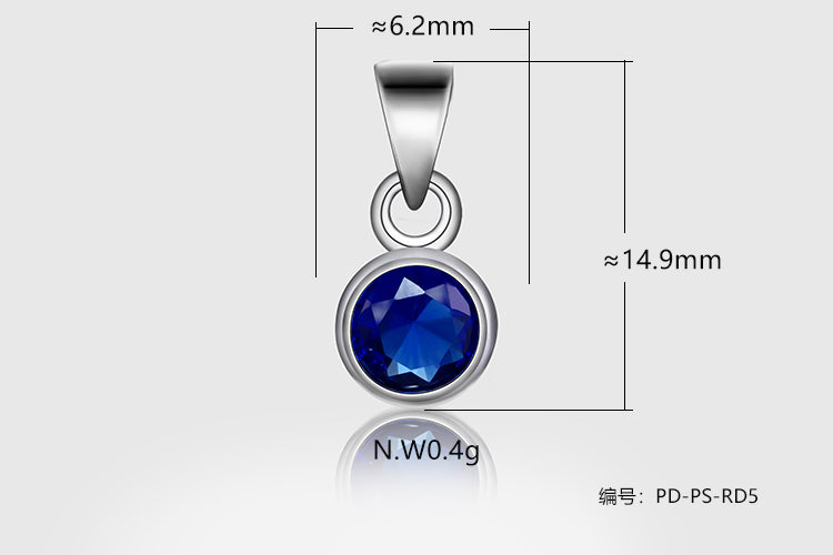 Pingente redondo Dark Blue Prata 925 diamante de alto carbono safira PD-PS-RD5