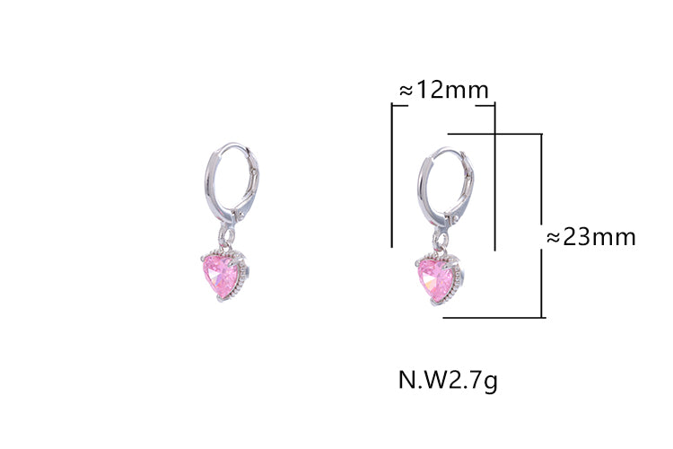 Brinco Argolinha Diamante de alto Carbono - Coração Rosa - Prata 925 DCG0343