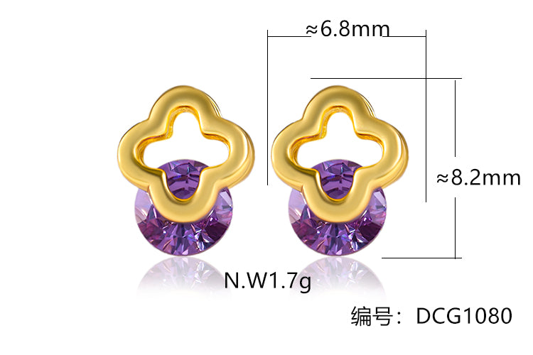 Brincos trevo e pedra Lavanda  DCG1080