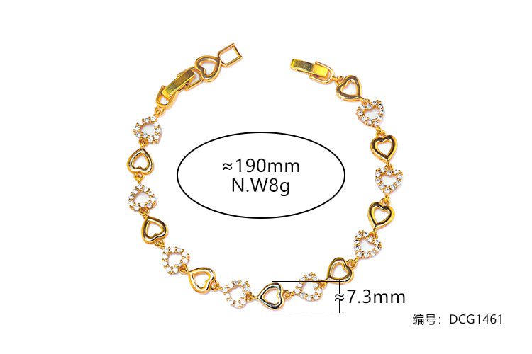 Pulseira Coração Cravejado e Liso DCG1461