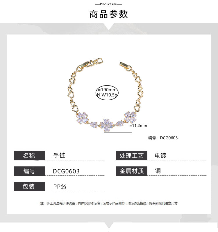 Braceletes trevos e coracoes Diamante de Alto Carbono DCG0603