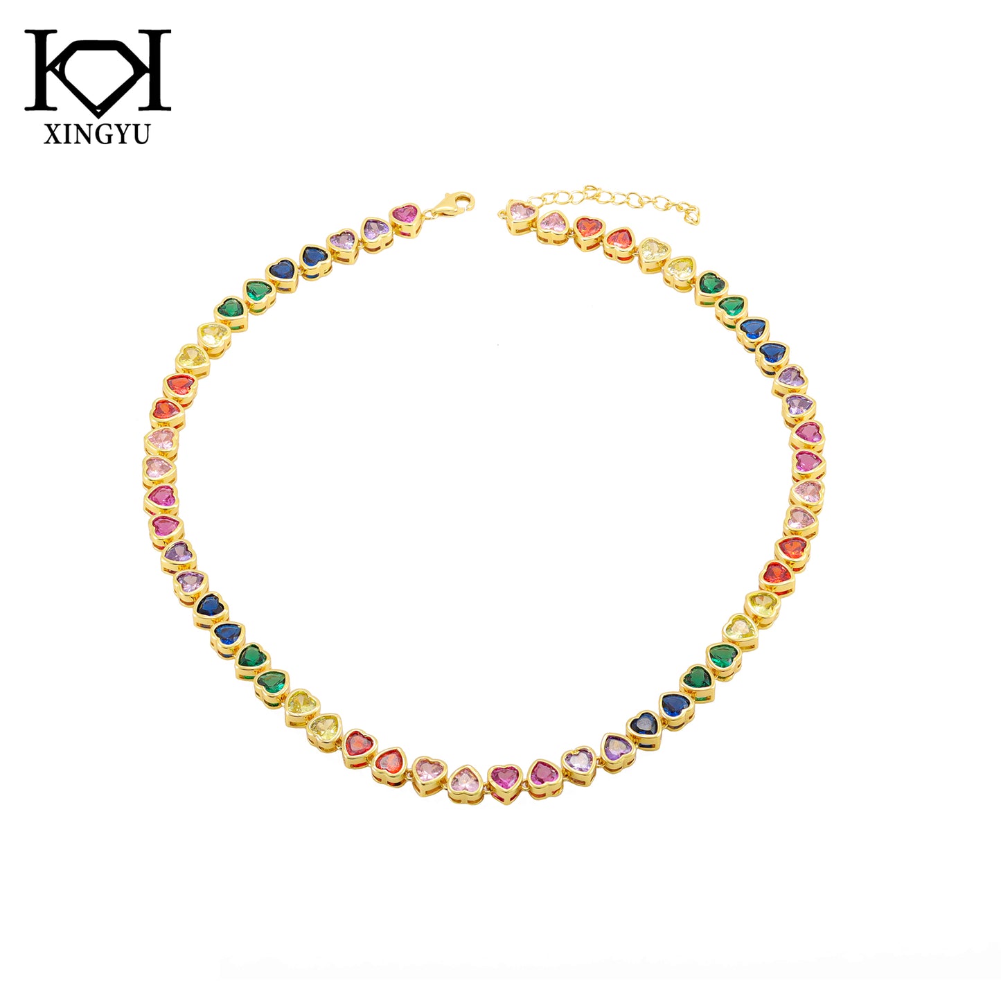 Colar Colorido Coração Cravação Inglesa 38+5cm   XYS101212-1