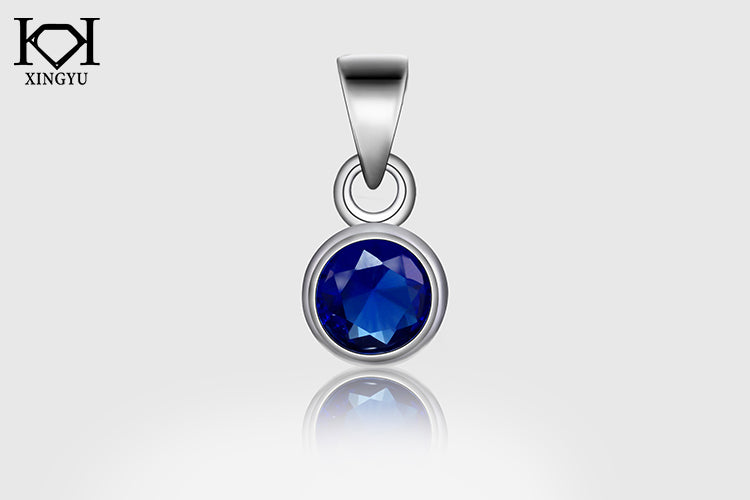Pingente redondo Dark Blue Prata 925 diamante de alto carbono safira PD-PS-RD5