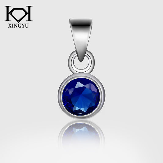 Pingente redondo Dark Blue Prata 925 diamante de alto carbono safira PD-PS-RD5