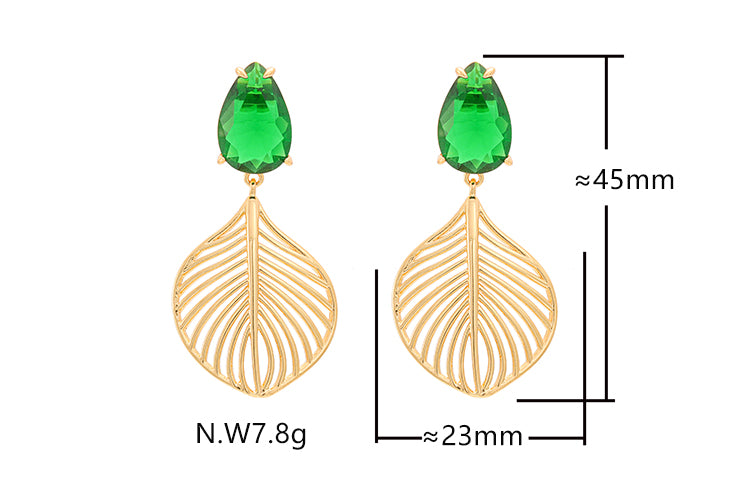 Brincos folhas e pedra Verde XYS101223