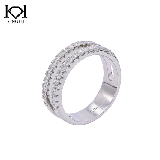 Anel Duplo Cravejado Prata 925 e Moissanite XYR101492