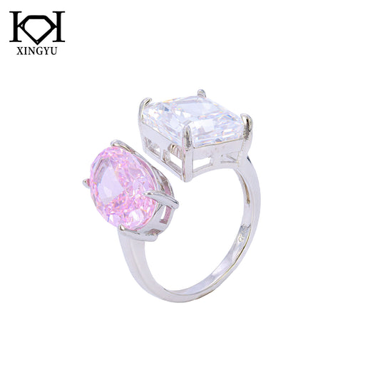 Anel Prata 925 pedra dupla ( Diamante de alto Carbono) XYR101487