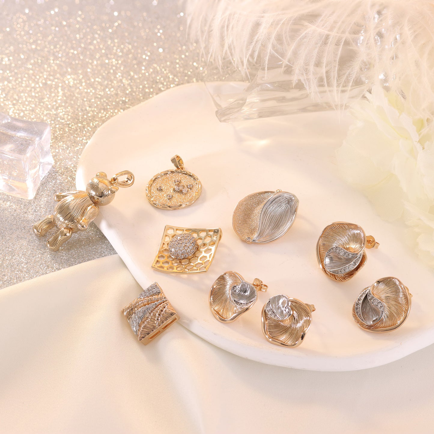 Brincos Folha Dupla Banho XYE105485