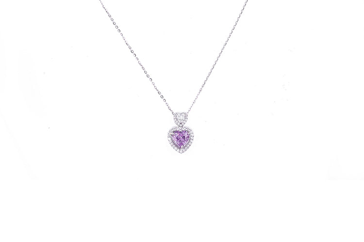 Colar Coracao Diamante de Alto Carbono Prata 925 Lavanda N011513B