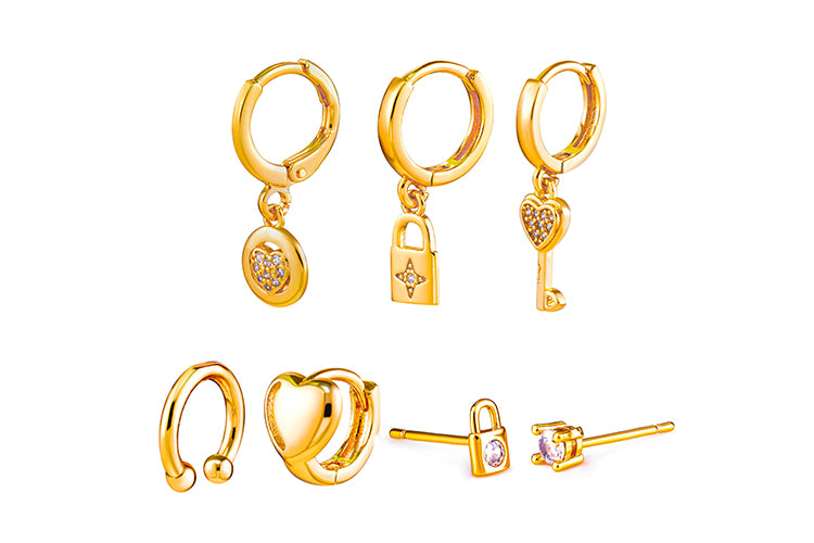 Conjunto brincos Fascinantes e piercing Fake DCG1416