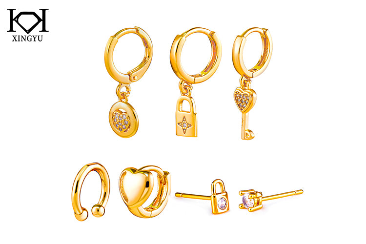 Conjunto brincos Fascinantes e piercing Fake DCG1416