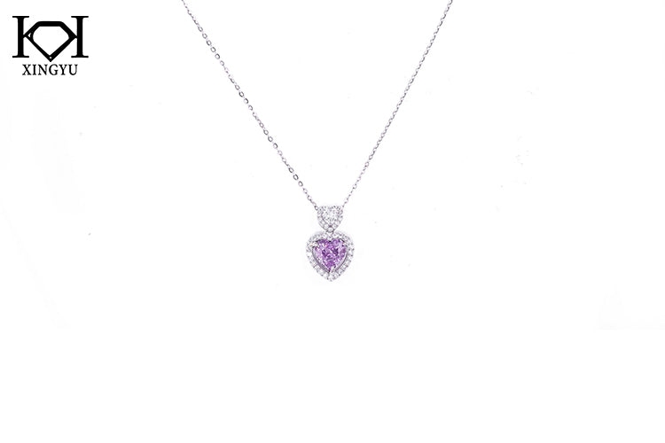 Colar Coracao Diamante de Alto Carbono Prata 925 Lavanda N011513B