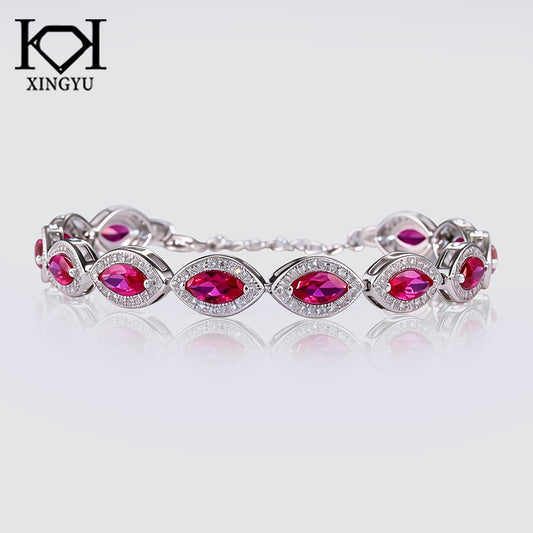 Pulseira Oval luxo Rosa 17+3cm Prata 925 CH03094