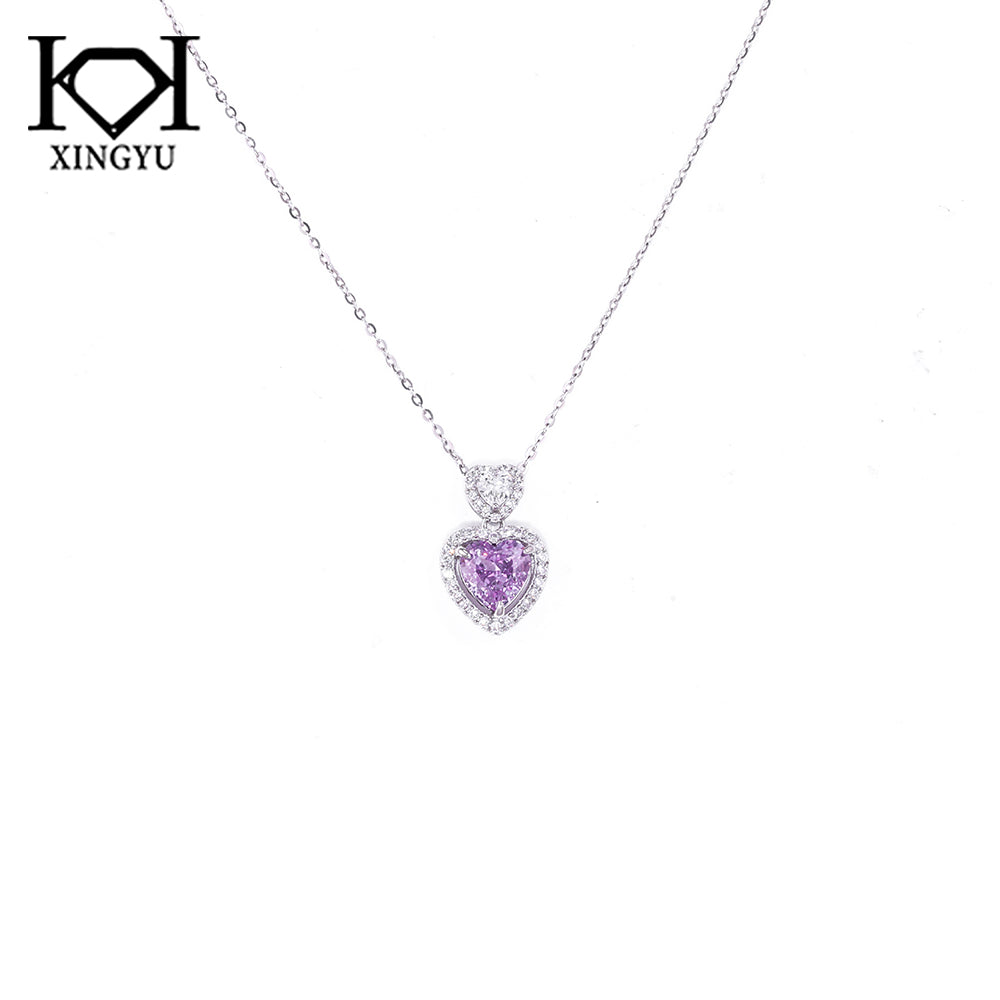 Colar Coracao Diamante de Alto Carbono Prata 925 Lavanda N011513B