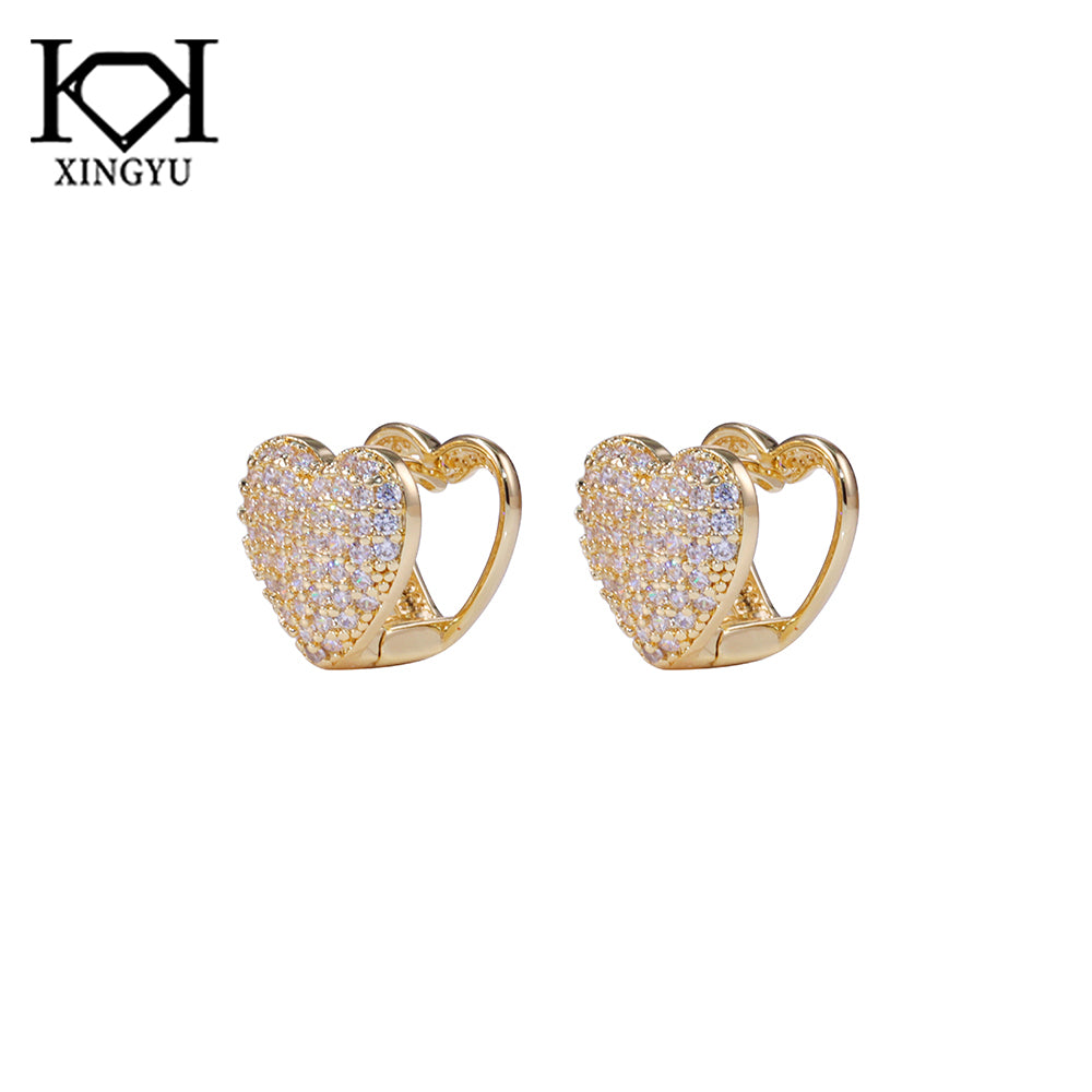 Brincos Coracao duplo Cravejado DCG0589