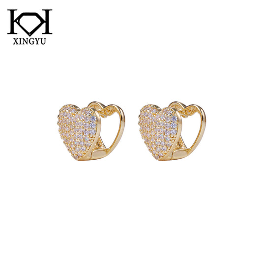 Brincos Coracao duplo Cravejado DCG0589