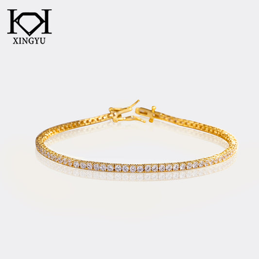 Pulseira riviera prata 925 e diamante de alto carbono 17CM - CH03189