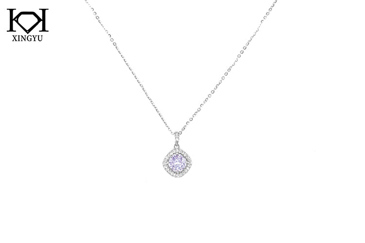 Colar Prata 925 e pingente em dimante de alto carbono lavanda YE08081A8Cm