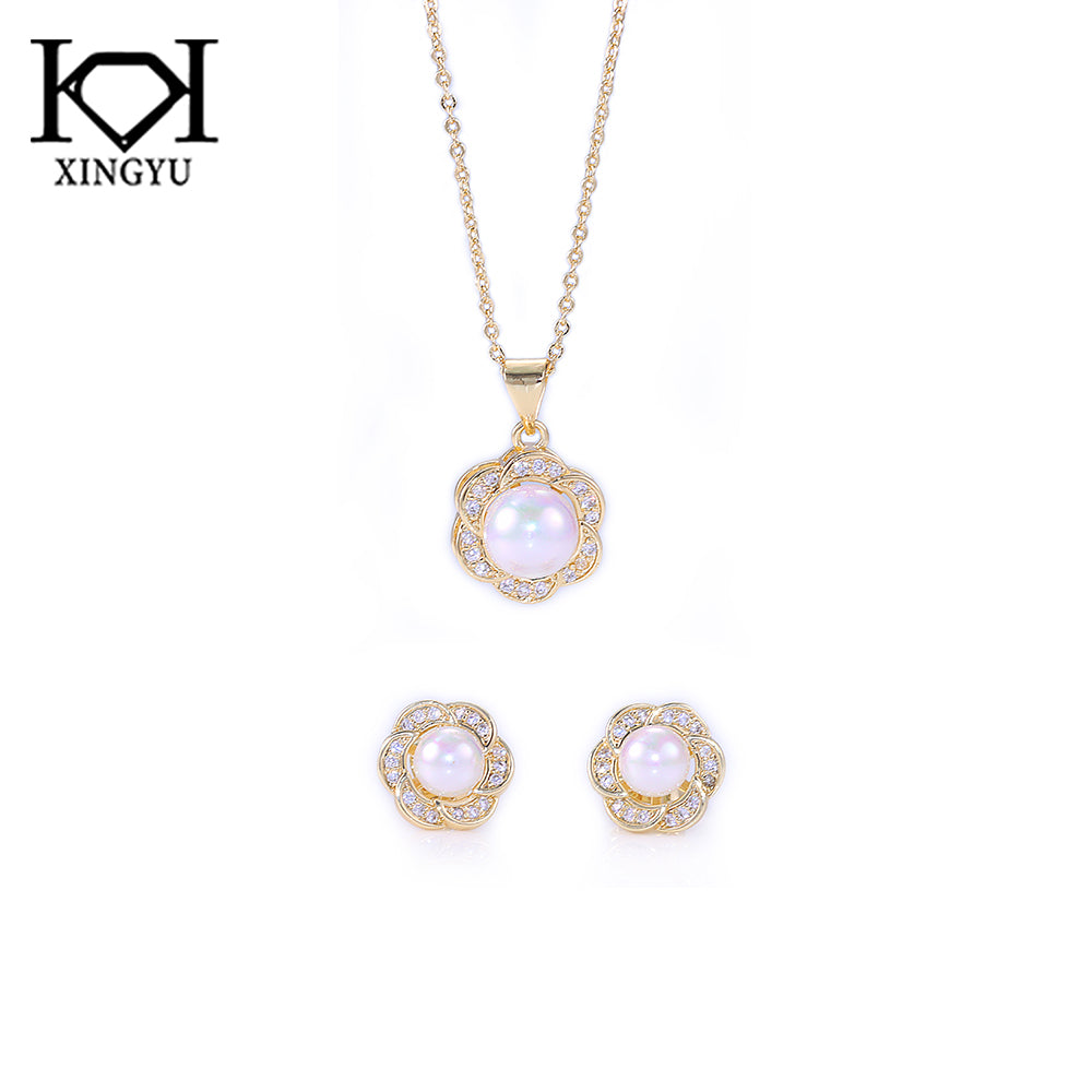 Conjunto Cravejado com perola Shell DCG0703