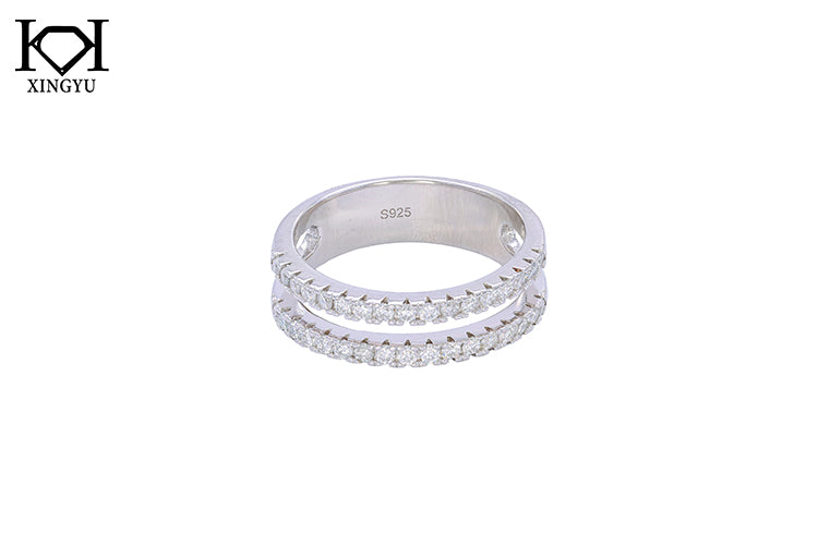 Anel Duplo Cravejado Prata 925 e Moissanite XYR101492