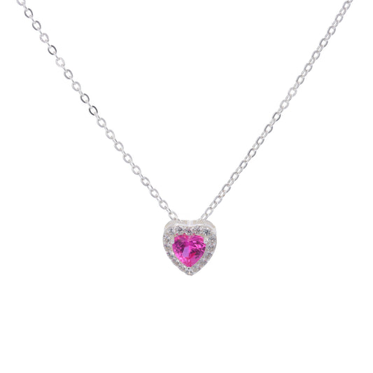 Colar Diamante de alto Carbono Coração Rosa P - Prata 925 DCG0367