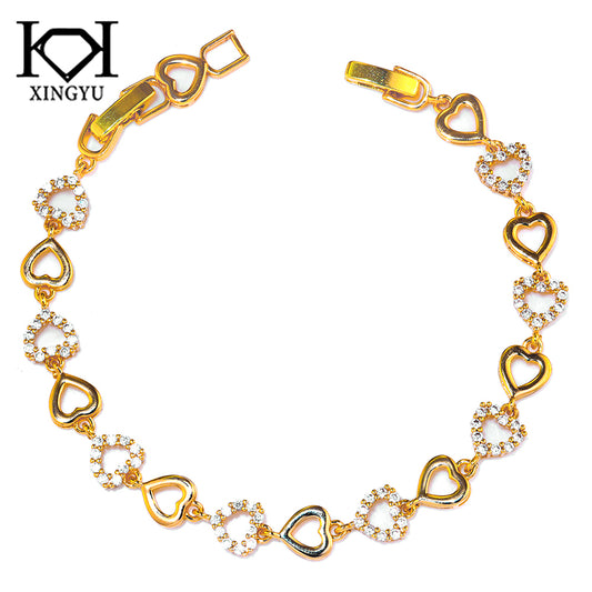 Pulseira Coração Cravejado e Liso DCG1461