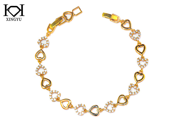 Pulseira Coração Cravejado e Liso DCG1461