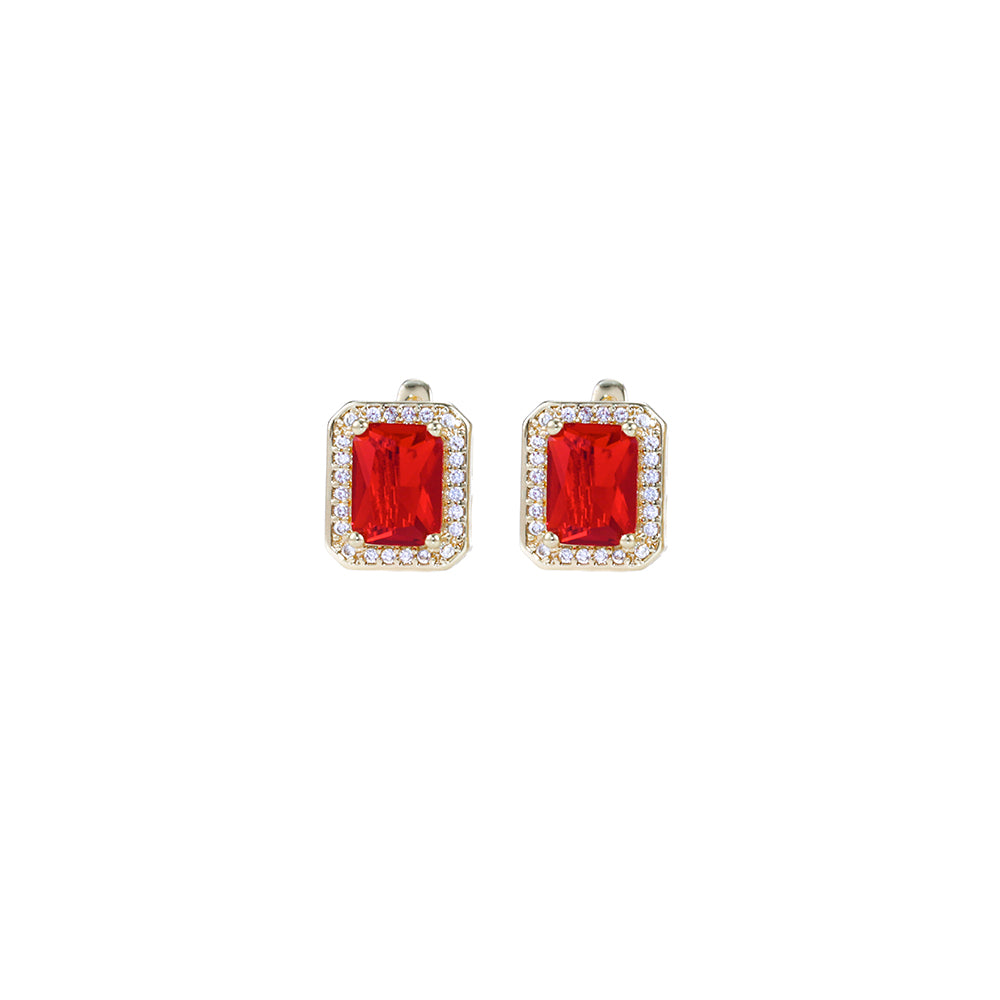 Brinco Quadrado Cravejado Vermelho DCG0844
