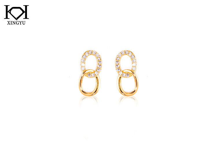 Brincos elos lisos e cravejados DCG1009