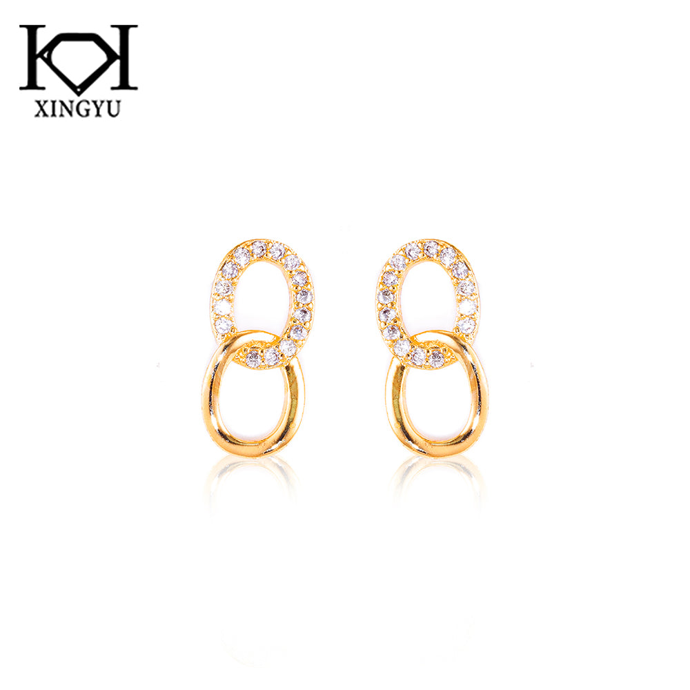 Brincos elos lisos e cravejados DCG1009