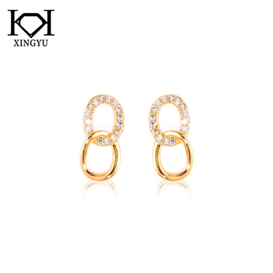 Brincos elos lisos e cravejados DCG1009