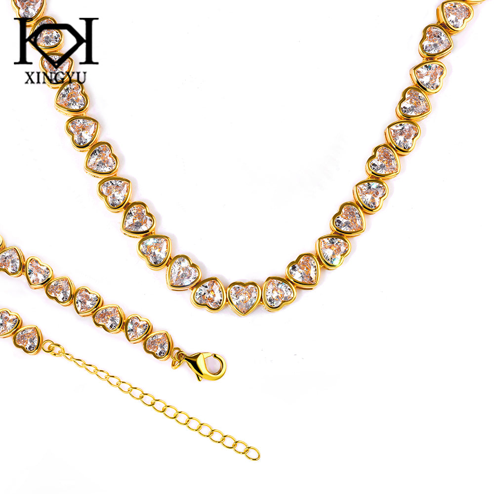 Colar Coração Cravação Inglesa Cristal  38+5cm   XYS101212-1
