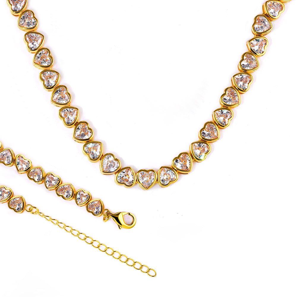 Colar Coração Cravação Inglesa Cristal  38+5cm   XYS101212-1