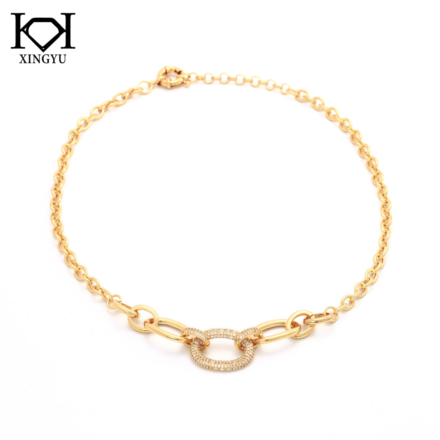 Colar elos lisos e cravejados XYN101714