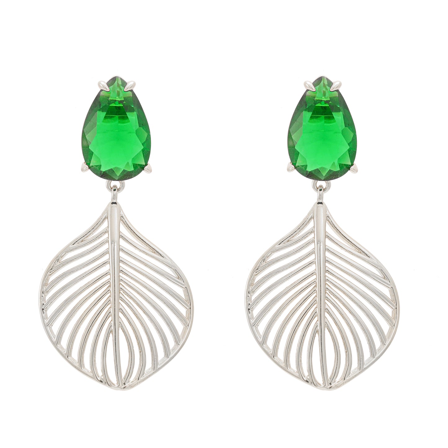 Brincos folhas e pedra Verde XYS101223