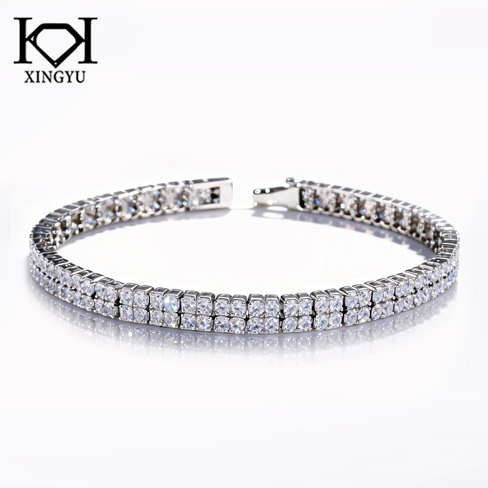 Pulseira riviera duas fileiras 16CM  Prata 925 CH03074