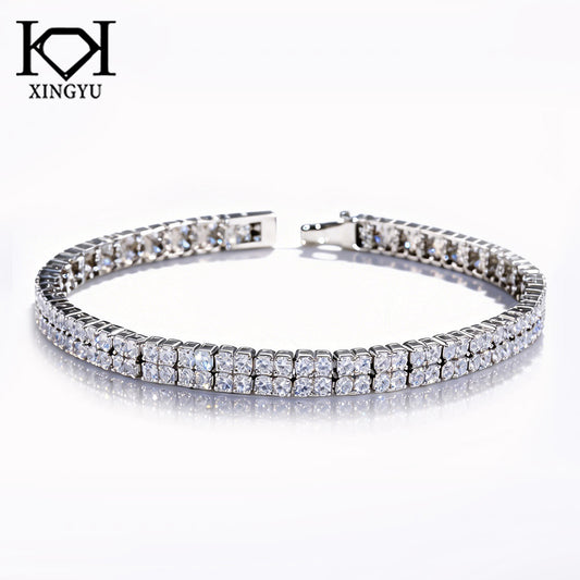 Pulseira riviera duas fileiras 18.5CM prata 925 CH03074