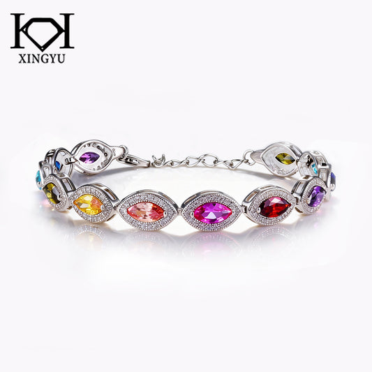 Pulseira Oval luxo Mix Color 17+3cm Prata 925 CH03094