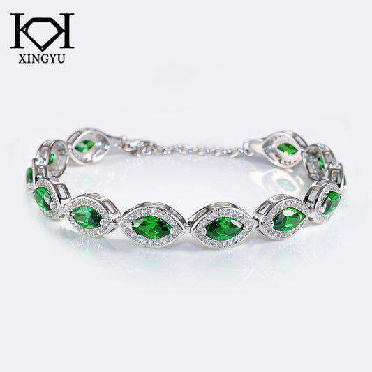 Pulseira Oval luxo Verde 17+3cm Prata 925 CH03094