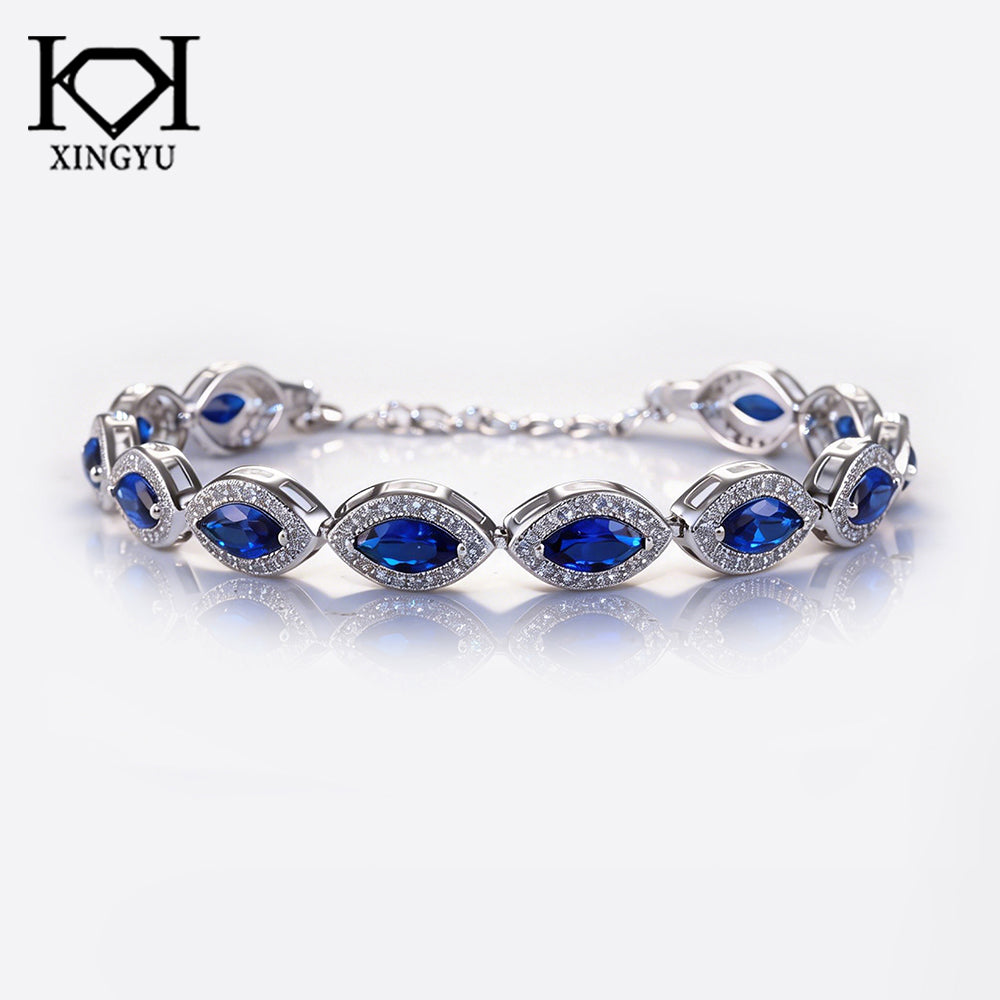 Pulseira Oval luxo Blue 17+3cm Prata 925 CH03094