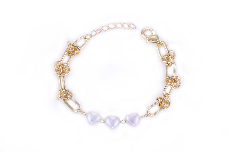 Pulseira Coracoes perola Shell e elos DCG0663