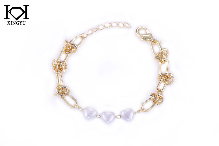 Pulseira Coracoes perola Shell e elos DCG0663