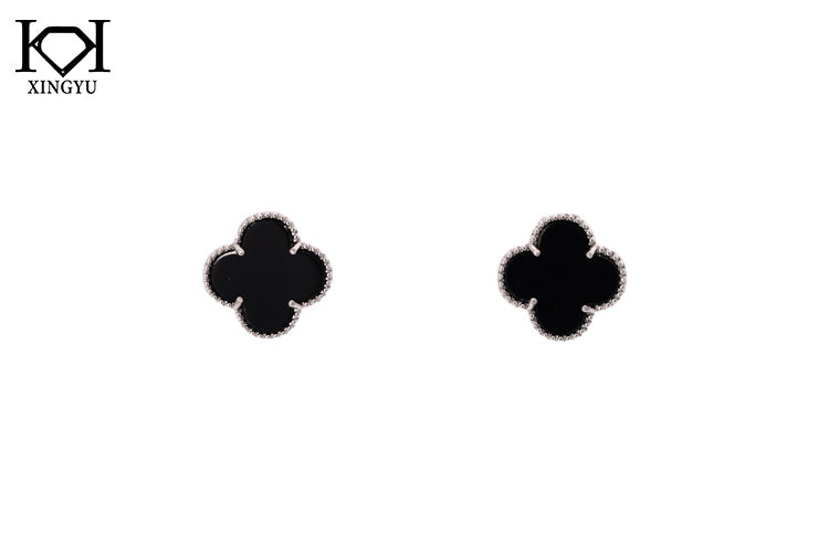 Brincos trevos Inspiracao com pedra Agata XYS101599