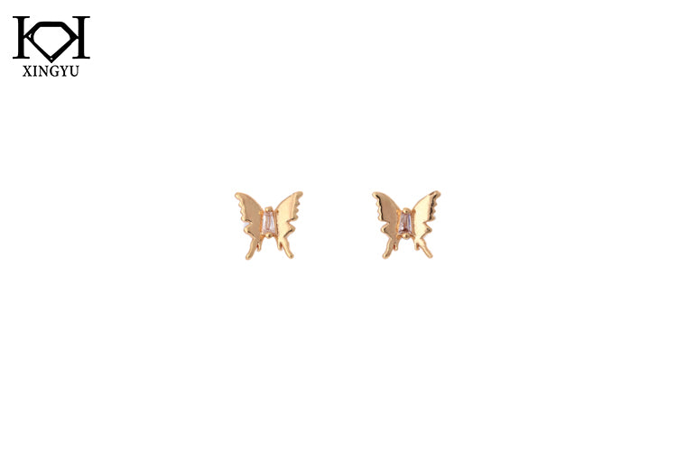 Brincos Borboletas Lisa com Zirconia Central  XYS101946-2